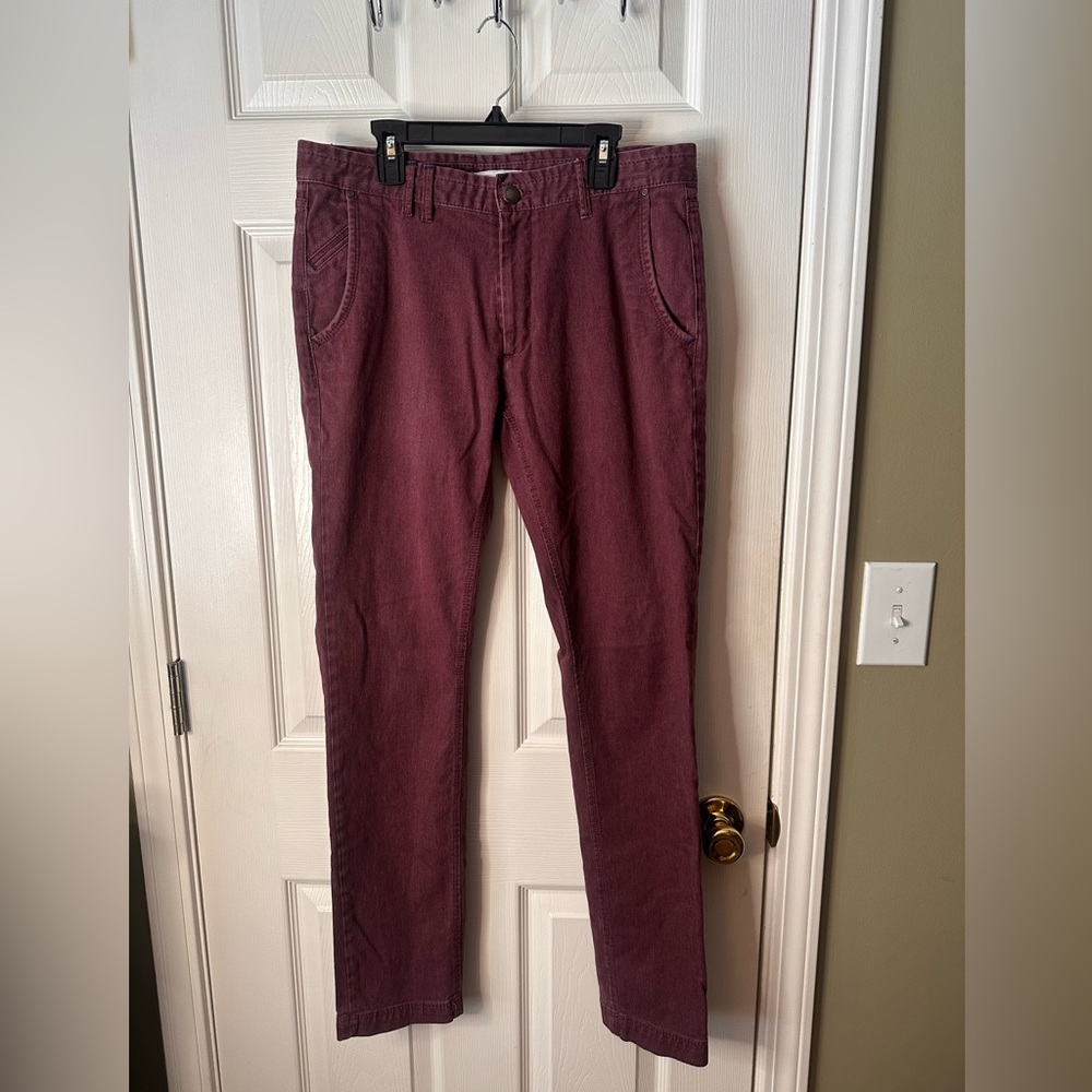 ZARA MAN Burgundy Twill Casual Pants Men's Straight Leg Size 31